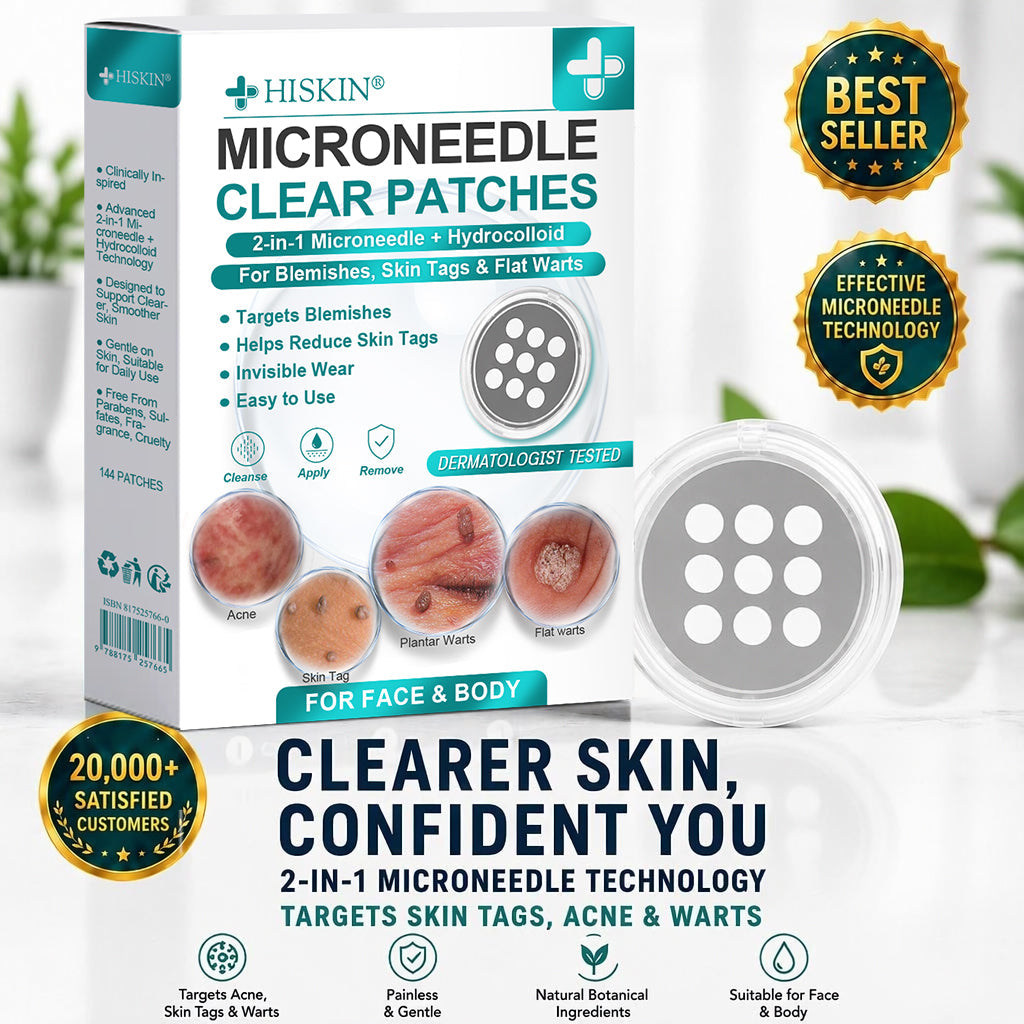 2版✨Hiskin ® 2-in-1 Microneedle & Hydrocolloid Patch🍀 | Removes raised moles, acne, flat warts, and skin tags | Helps improve wrinkles, scars, and blemishes | Invisible patches for face and body
