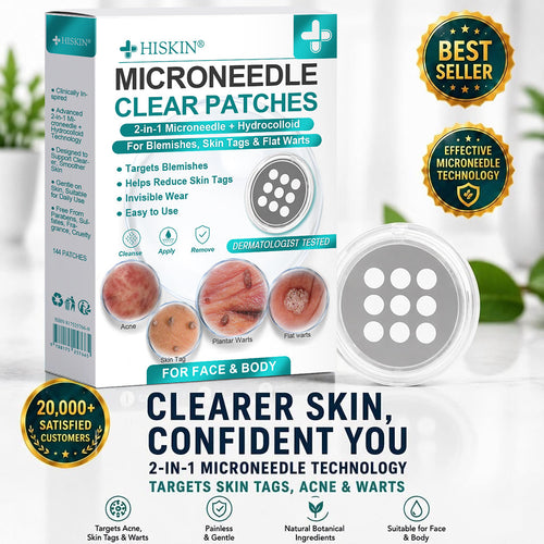2版✨Hiskin ® 2-in-1 Microneedle & Hydrocolloid Patch🍀 | Removes raised moles, acne, flat warts, and skin tags | Helps improve wrinkles, scars, and blemishes | Invisible patches for face and body